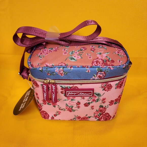 Betsey Johnson Rose Floral 6 Pack Insulated Lunch Bag Train Case Cooler NEW - Picture 2 of 11